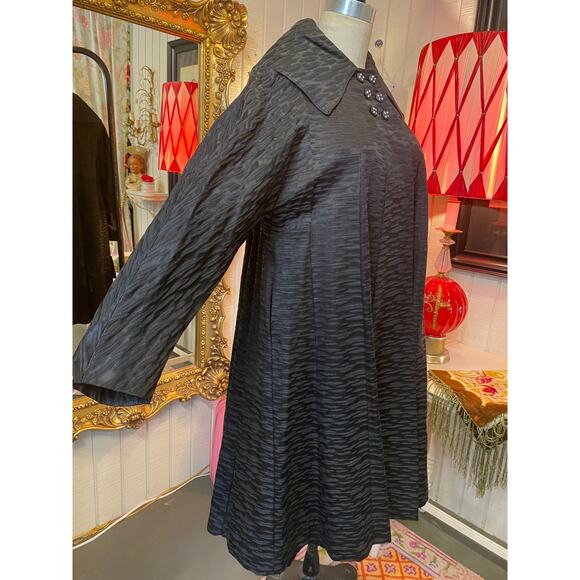 vintage 1950s black swing coat trapeze timeless shawl collar rhinestone maisel m - Picture 4 of 9